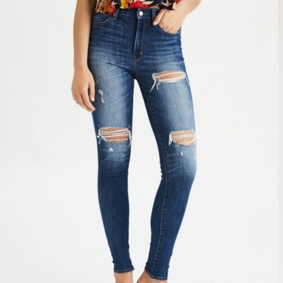 American Eagle Outfitters Denim - American Eagle Super Stretch X Super High-Waisted Destroyed Jeggings